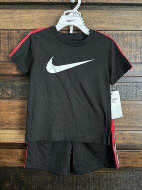 NWT Boys Nike Black & Red Youth Sports Tee and Shorts Set